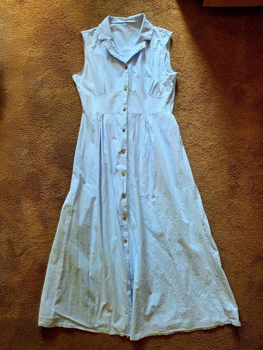 Sleeveless Light Blue Button-Front Maxi Dress
